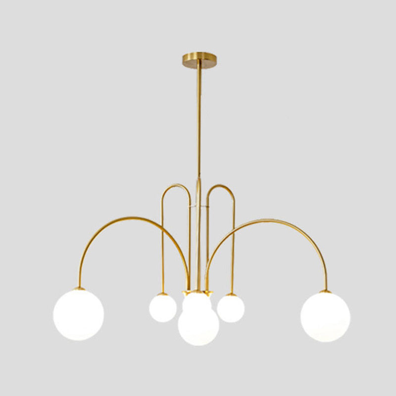 Witte glazen bal schaduw kroonluchter licht 6 lichten metaal minimalisme moderne stijl hangende lamp voor woonkamer