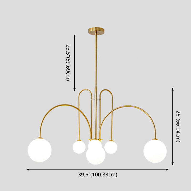 Witte glazen bal schaduw kroonluchter licht 6 lichten metaal minimalisme moderne stijl hangende lamp voor woonkamer