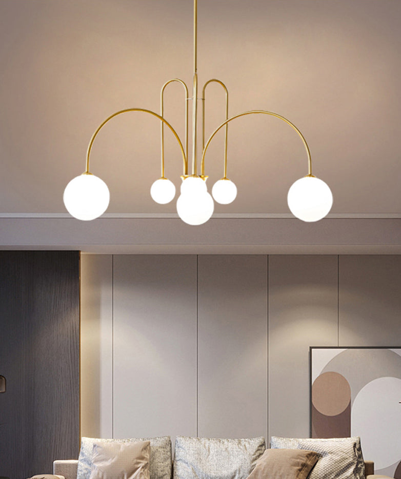 Witte glazen bal schaduw kroonluchter licht 6 lichten metaal minimalisme moderne stijl hangende lamp voor woonkamer