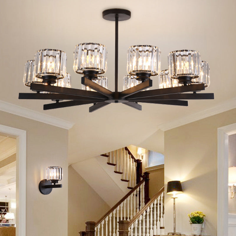 Cristallo trasparente Crystal Cilindrico Leonaio Lampaggio Light Modern Style Living Soggiorno pendenti in nero