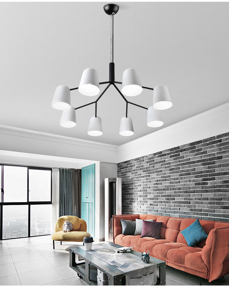 Nordic Simplicity Style Chandelier Light with Down Lighting Cylindrical Shade Living Room Lighting Fixture