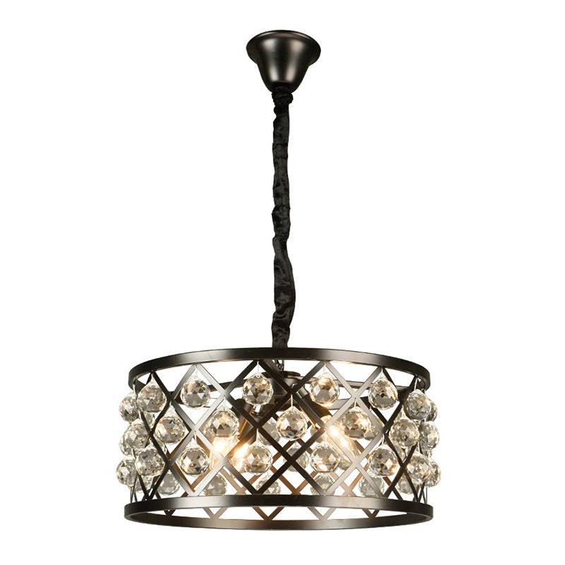 Drum Living Room Suspended Lighting Fixture Crystal Encrusted Modern Ceiling Suspension Lamp in Black