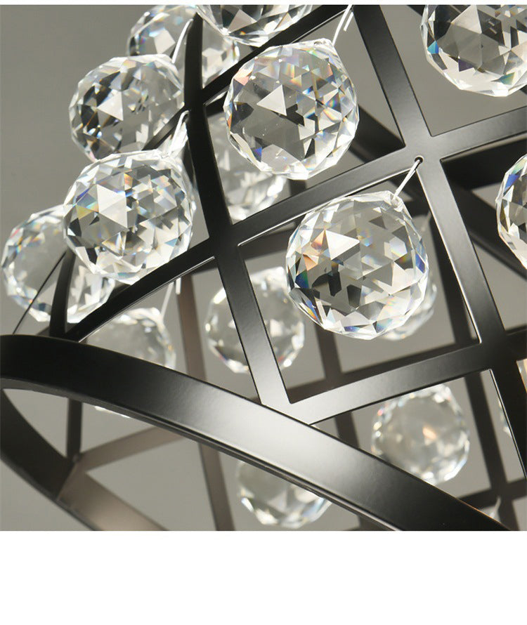 Drum Living Room Suspended Lighting Fixture Crystal Encrusted Modern Ceiling Suspension Lamp in Black