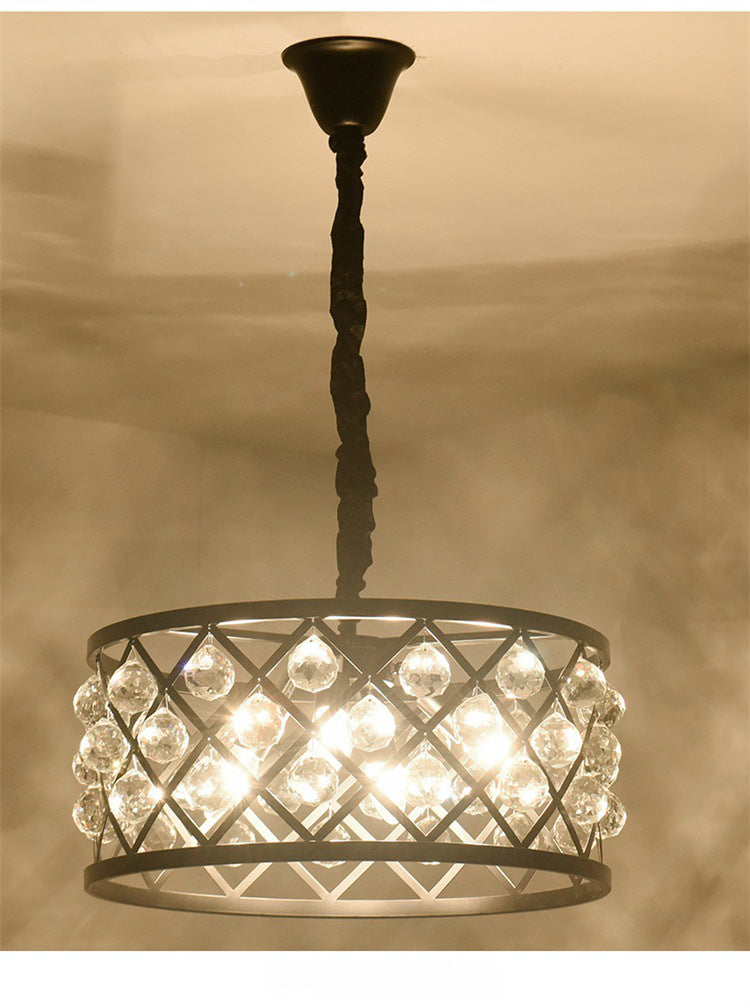 Drum Living Room Suspended Lighting Fixture Crystal Encrusted Modern Ceiling Suspension Lamp in Black