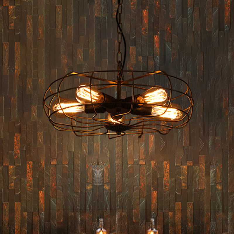 Metal Antique de lámpara de techo de latón Costilería colgante enjaulada de araña colgante industrial