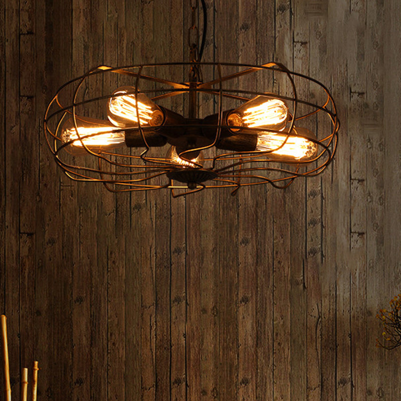 Metal Antique de lámpara de techo de latón Costilería colgante enjaulada de araña colgante industrial