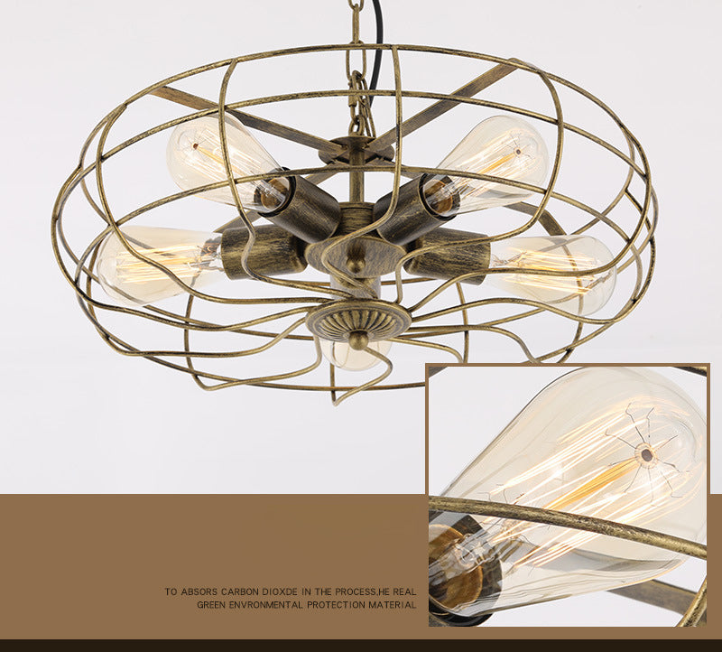 Metal Antique de lámpara de techo de latón Costilería colgante enjaulada de araña colgante industrial