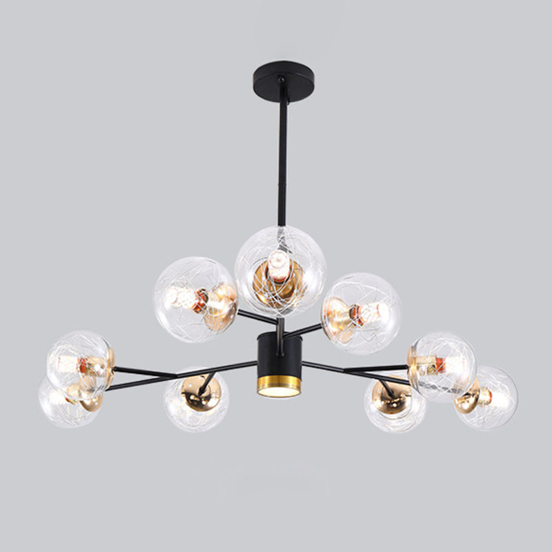 Black Round Pendant Chandelier Minimalist Style Glass Chandelier Light Fixture for Living Room