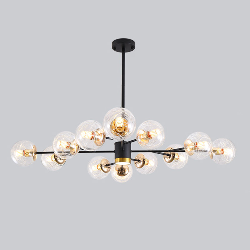 Black Round Pendant Chandelier Minimalist Style Glass Chandelier Light Fixture for Living Room