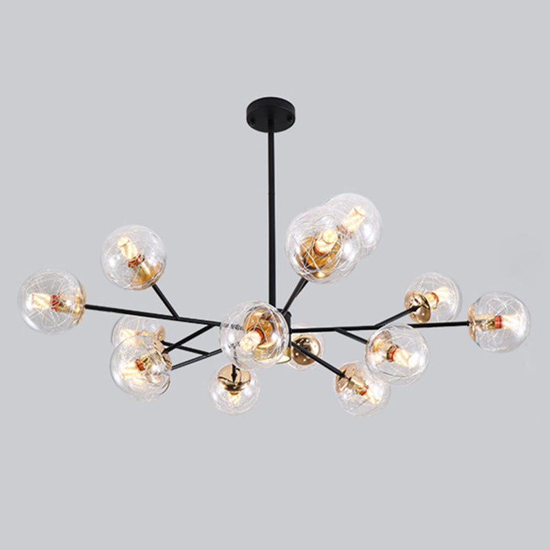Black Round Pendant Chandelier Minimalist Style Glass Chandelier Light Fixture for Living Room
