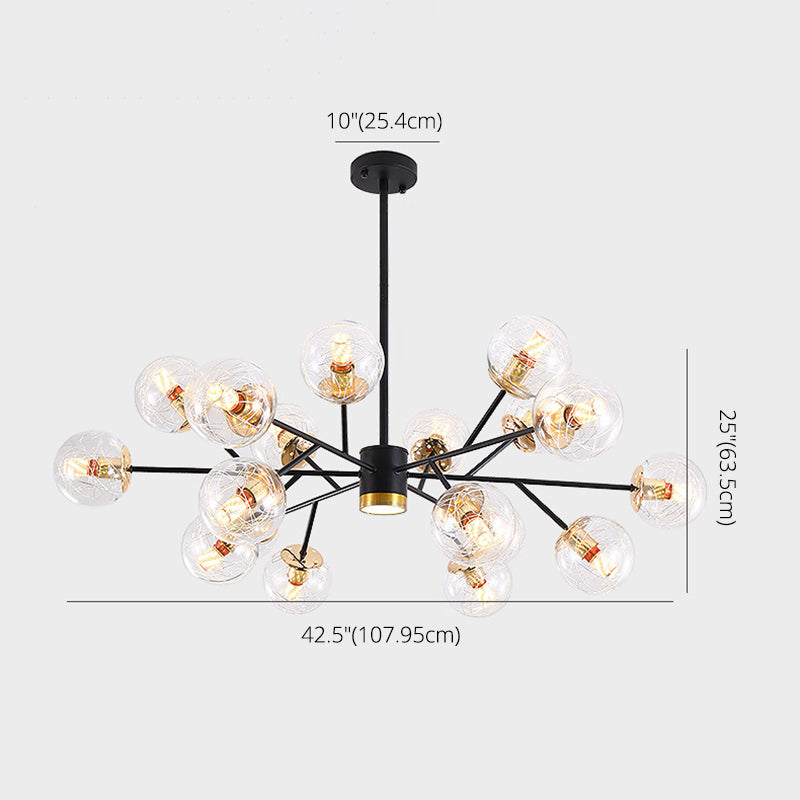 Black Round Pendant Chandelier Minimalist Style Glass Chandelier Light Fixture for Living Room