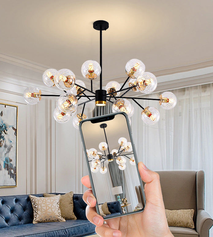 Black Round Pendant Chandelier Minimalist Style Glass Chandelier Light Fixture for Living Room