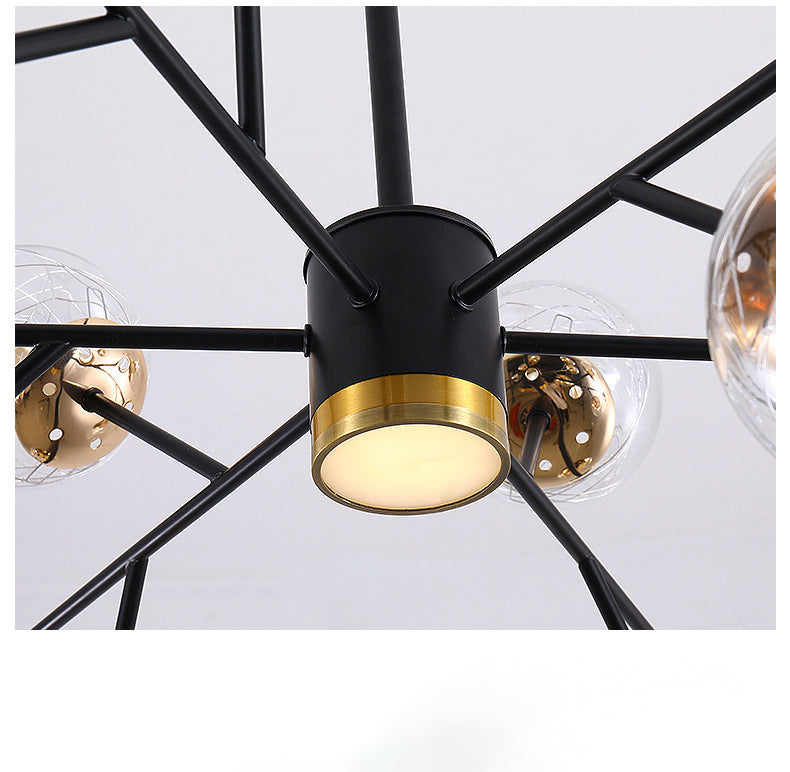Black Round Pendant Chandelier Minimalist Style Glass Chandelier Light Fixture for Living Room