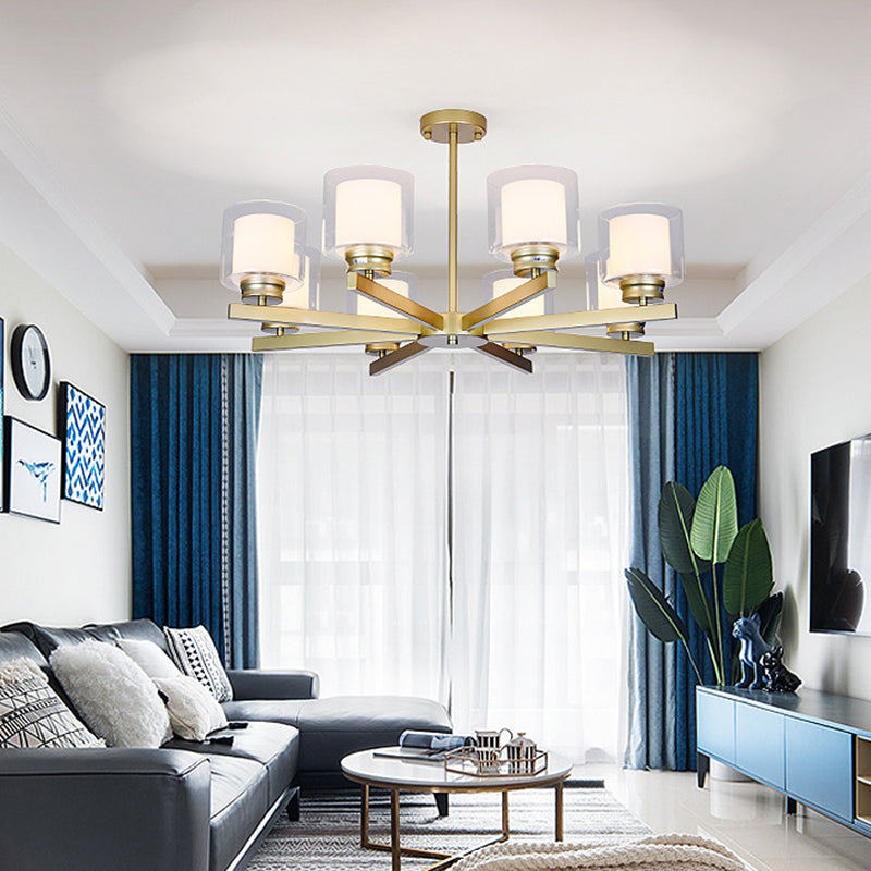 Cilindro lampadario a sospensione del lampadario moderno in vetro soggiorno lampada a sospensione in oro