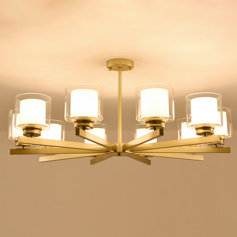 Cilindro lampadario a sospensione del lampadario moderno in vetro soggiorno lampada a sospensione in oro