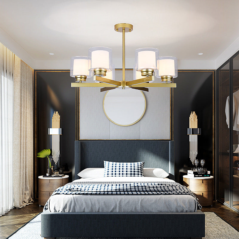 Cilindro lampadario a sospensione del lampadario moderno in vetro soggiorno lampada a sospensione in oro