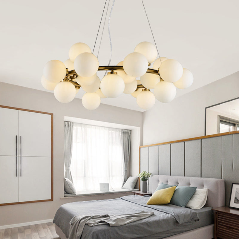 Glass Circular Hanging Pendant Light Contemporary Chandelier Pendant Light in White