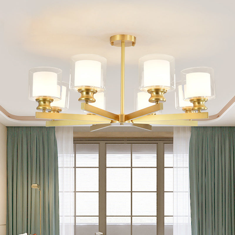 Contemporary Style Cylinder Clusters Pendant Glass Living Room Chandelier Pendant Light in Gold