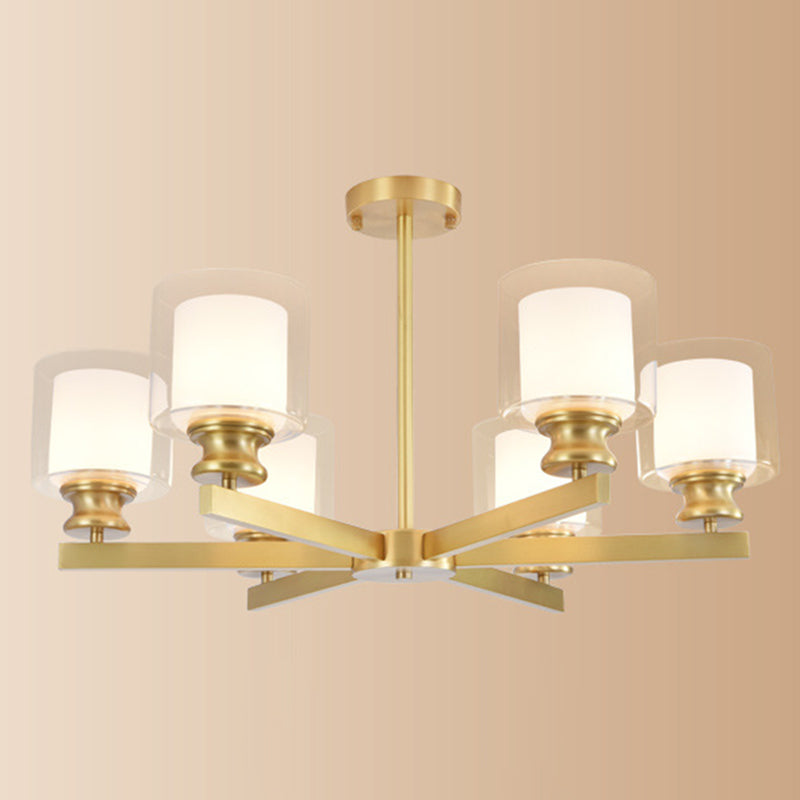 Contemporary Style Cylinder Clusters Pendant Glass Living Room Chandelier Pendant Light in Gold