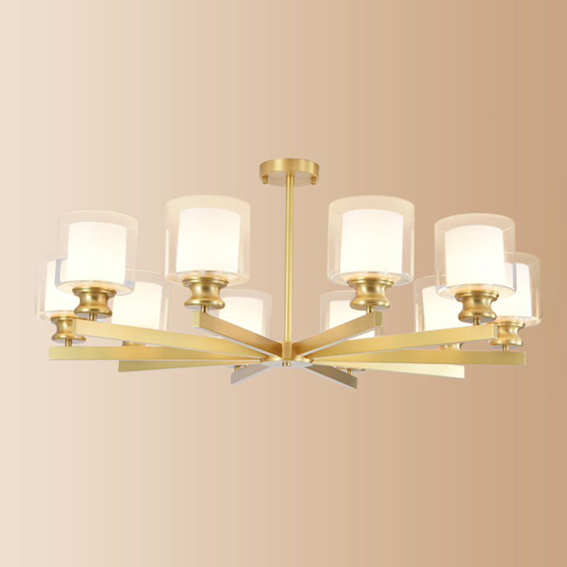 Contemporary Style Cylinder Clusters Pendant Glass Living Room Chandelier Pendant Light in Gold