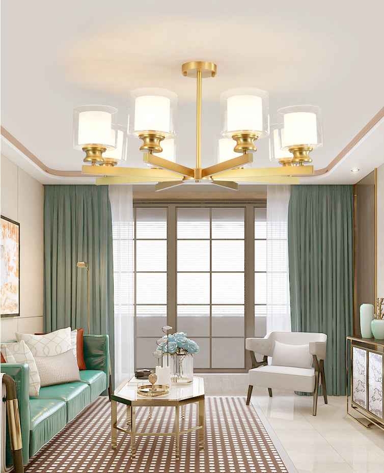 Contemporary Style Cylinder Clusters Pendant Glass Living Room Chandelier Pendant Light in Gold