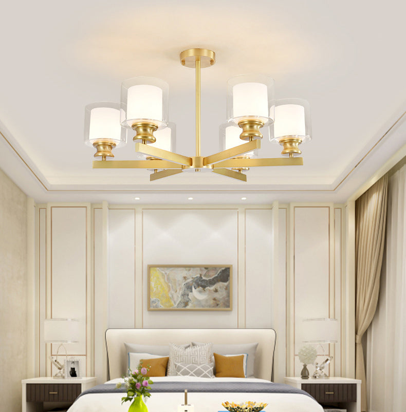 Contemporary Style Cylinder Clusters Pendant Glass Living Room Chandelier Pendant Light in Gold