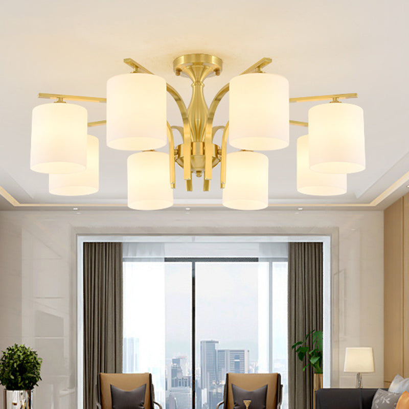 Modern Style Chandelier Light Fixture Gold Cylinder Chandelier Light Fixture with Glass Shade