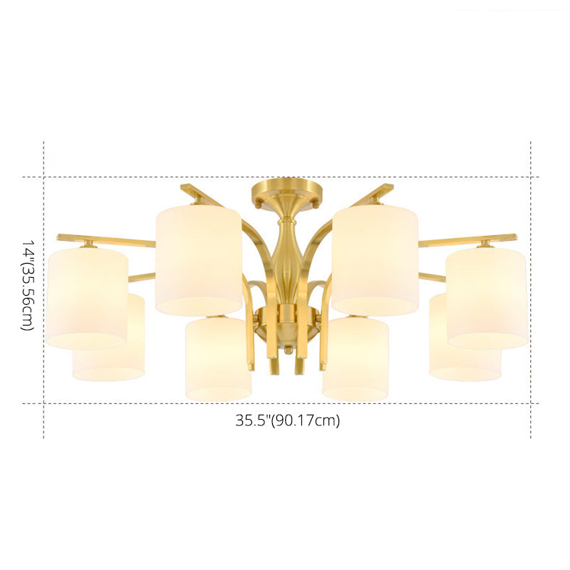 Modern Style Chandelier Light Fixture Gold Cylinder Chandelier Light Fixture with Glass Shade
