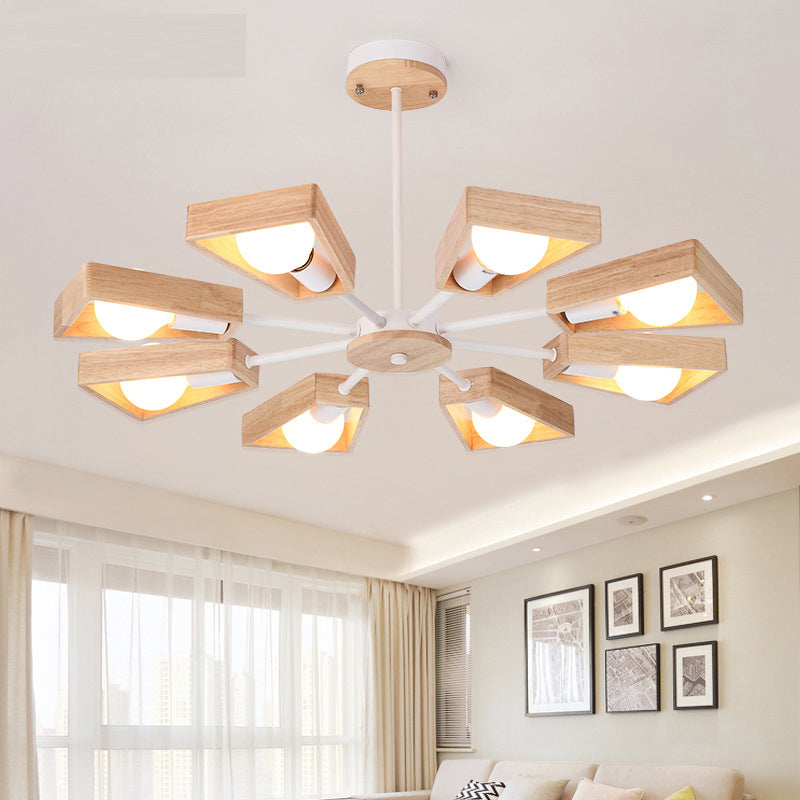 Sputnik Bedroom Chandelier Light Fixture Wooden Minimalist Chandelier Pendant Light in White