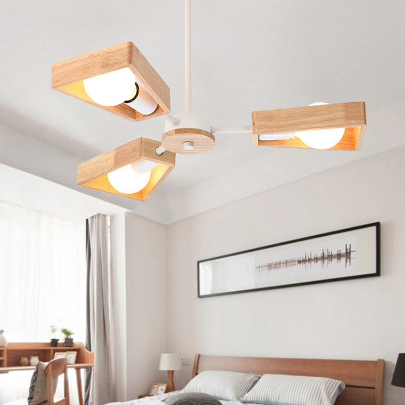 Sputnik Bedroom Chandelier Light Fixture Wooden Minimalist Chandelier Pendant Light in White