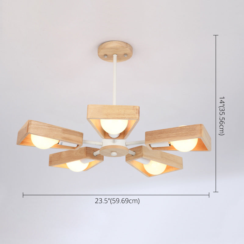 Sputnik Bedroom Chandelier Light Fixture Wooden Minimalist Chandelier Pendant Light in White