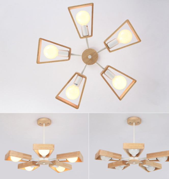 Sputnik Bedroom Chandelier Light Fixture Wooden Minimalist Chandelier Pendant Light in White