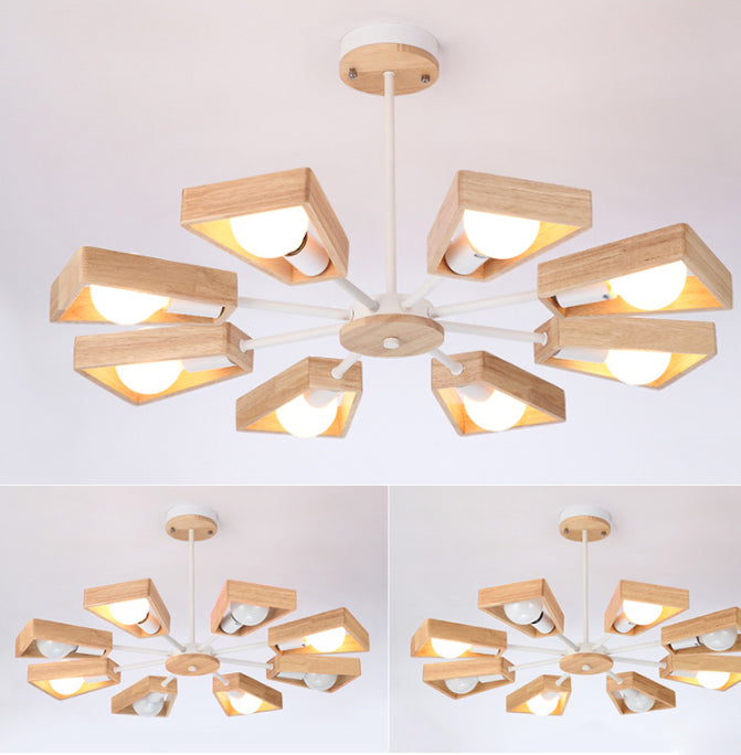 Sputnik Bedroom Chandelier Light Fixture Wooden Minimalist Chandelier Pendant Light in White