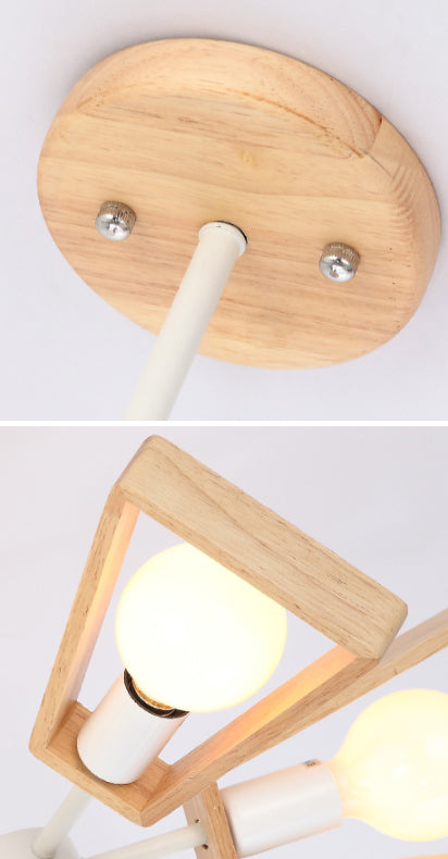 Sputnik Bedroom Chandelier Light Fixture Wooden Minimalist Chandelier Pendant Light in White