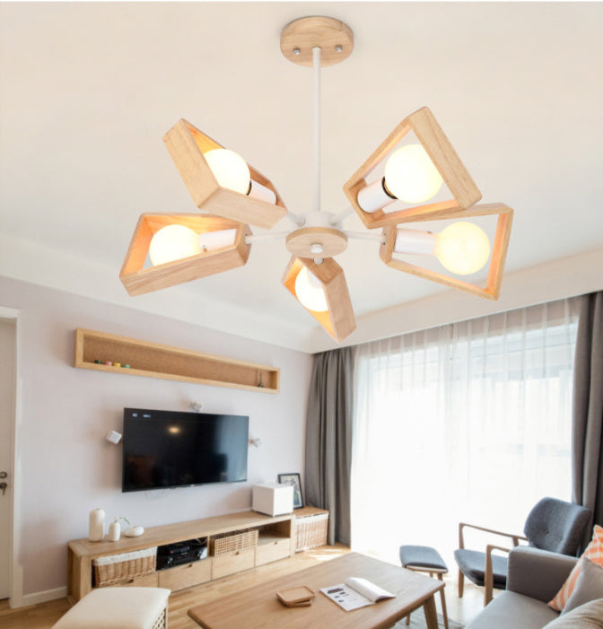 Sputnik Bedroom Chandelier Light Fixture Wooden Minimalist Chandelier Pendant Light in White