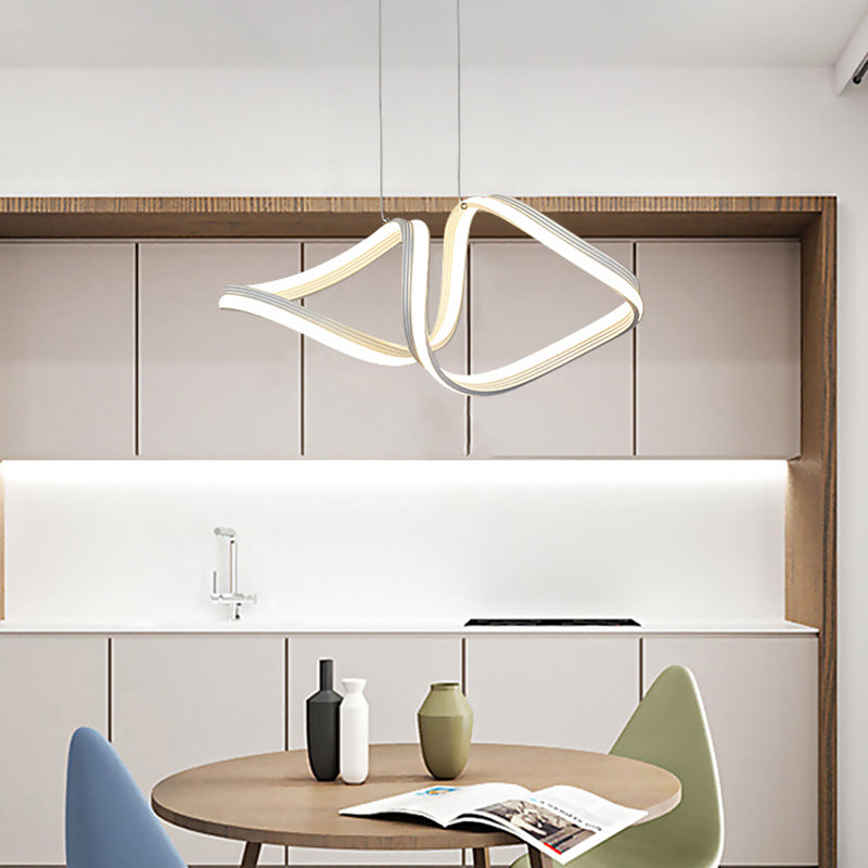 Fish-Shape Dinning Room Pendant Light Fixture Metal LED Minimalist Hanging Lamp Kit in White