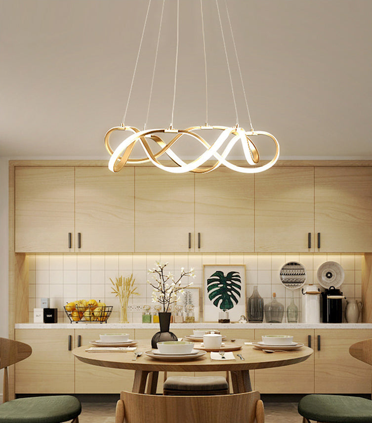 Metal Twisting Pendant Lighting Fixture Simplicity LED Gold Chandelier Lamp for Dinning Room