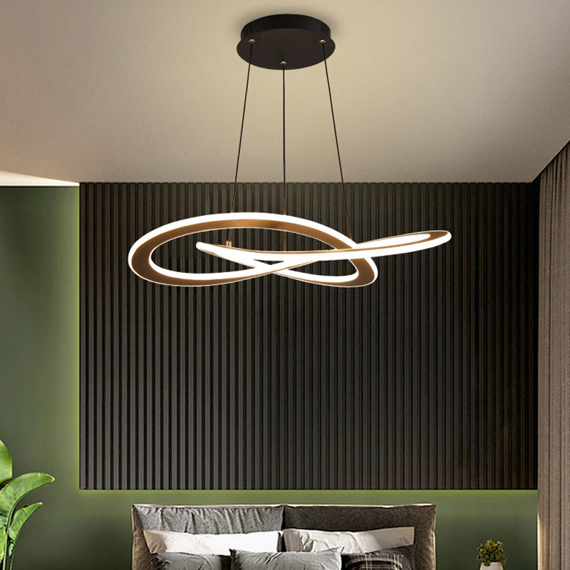Twisting Metal Chandelier Lighting Fixture Modern LED Black Chandelier Lamp for Living Room