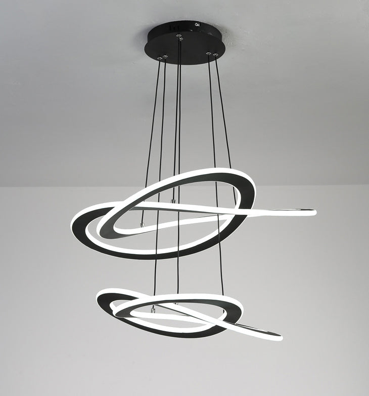 Twisting Metal Chandelier Lighting Fixture Modern LED Black Chandelier Lamp for Living Room