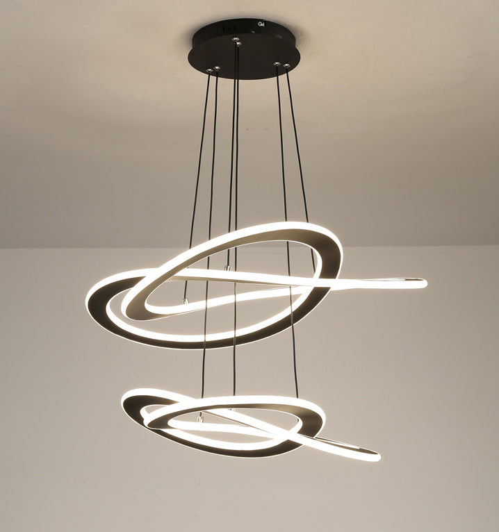 Twisting Metal Chandelier Lighting Fixture Modern LED Black Chandelier Lamp for Living Room
