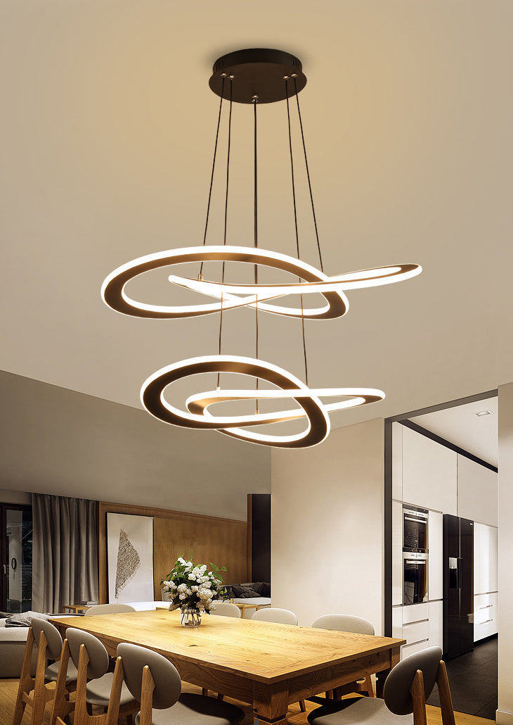 Twisting Metal Chandelier Lighting Fixture Modern LED Black Chandelier Lamp for Living Room