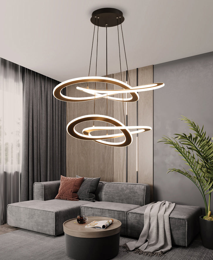 Twisting Metal Chandelier Lighting Fixture Modern LED Black Chandelier Lamp for Living Room