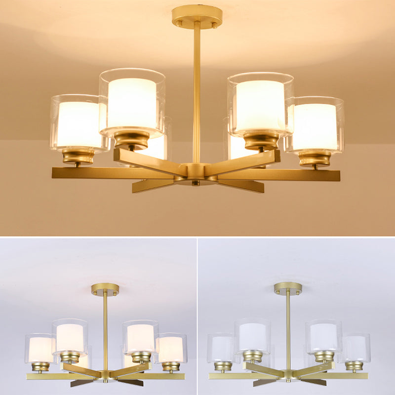 Cilindro lampadario a sospensione del lampadario moderno in vetro soggiorno lampada a sospensione in oro