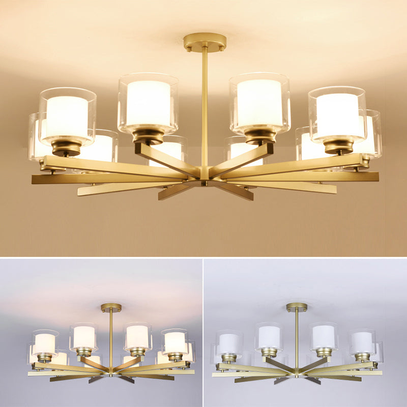 Cilindro lampadario a sospensione del lampadario moderno in vetro soggiorno lampada a sospensione in oro