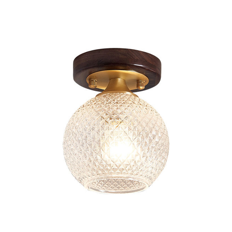 Simplicity Small Ceiling Flush Light Clear Glass 1 Bulb Entryway Flush Mount Light in Dark Wood