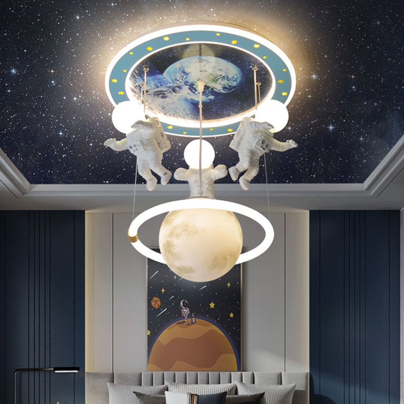 Blue Planet Ceiling Lighting Kids 6-Light Acrylic Flush Mounted Light with Astronaut Decor