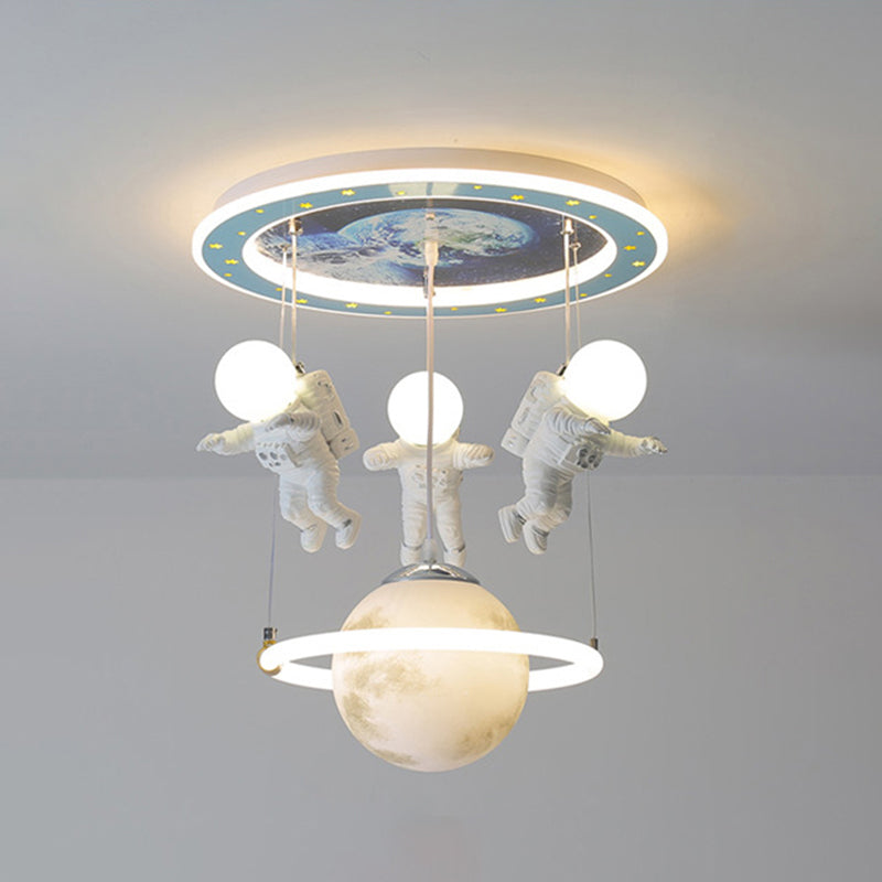 Blue Planet Ceiling Lighting Kids 6-Light Acrylic Flush Mounted Light with Astronaut Decor