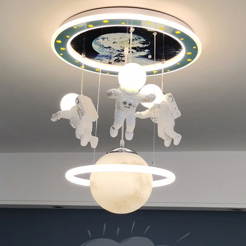 Blue Planet Ceiling Lighting Kids 6-Light Acrylic Flush Mounted Light with Astronaut Decor