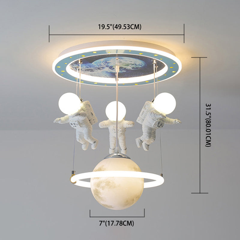 Blue Planet Ceiling Lighting Kids 6-Light Acrylic Flush Mounted Light with Astronaut Decor
