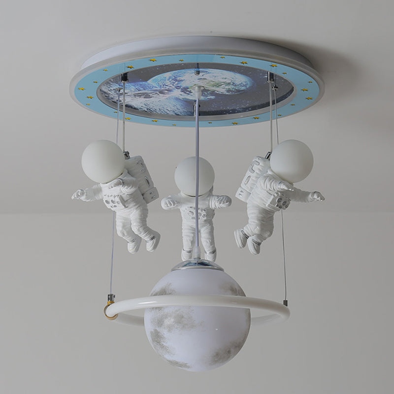 Blue Planet Ceiling Lighting Kids 6-Light Acrylic Flush Mounted Light with Astronaut Decor